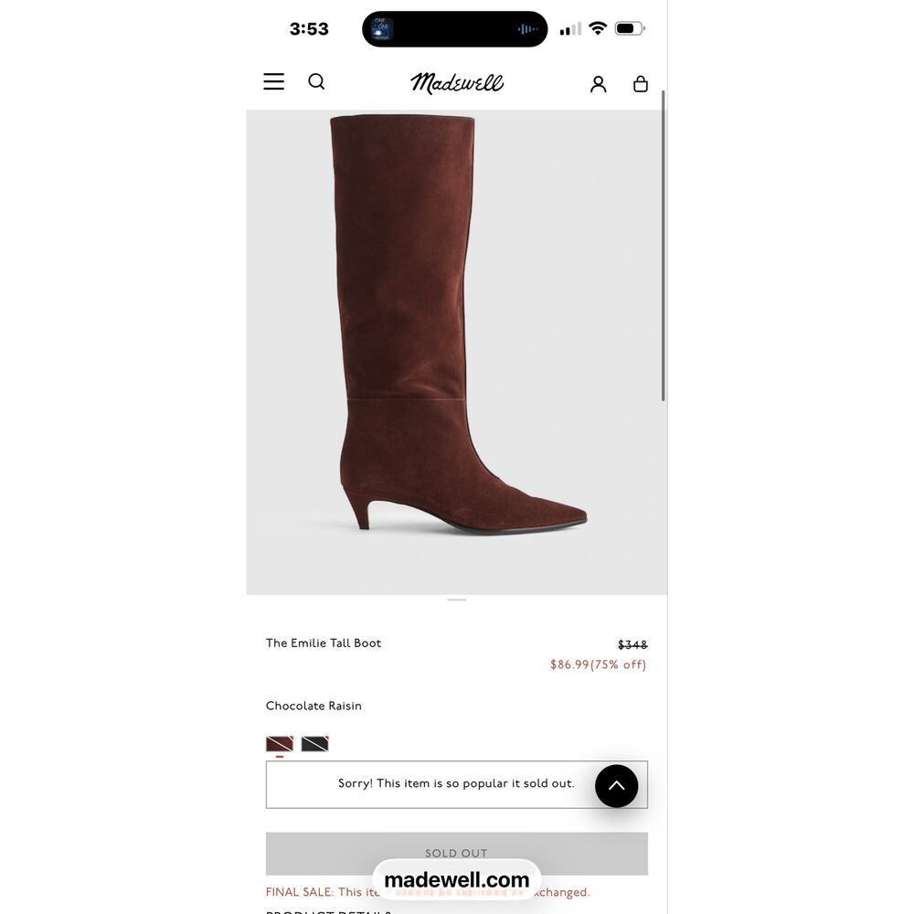 Madewell Women's The Emilie Tall Boot Suede Leather Chocolate Raisin Size 9 NWOB - Picture 10 of 12